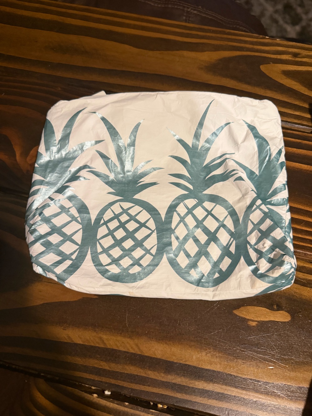 ALOHA Collection White Cosmetic Pouch with Teal Pineapple Row - Picture 1 of 2